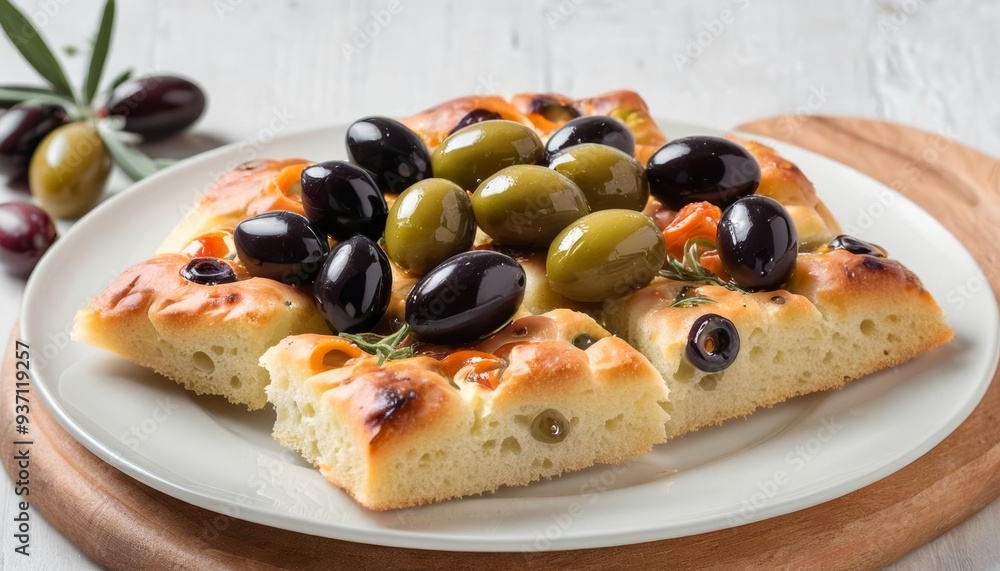 Deliciously baked bread with olives ready to be savored Deliciously baked bread with olives ready to be savored