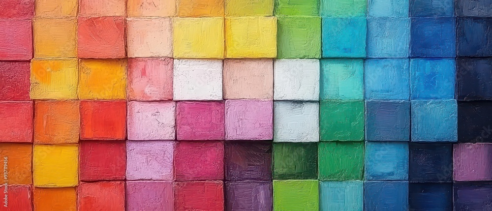 A vibrant array of colored blocks, showcasing a spectrum of hues from warm to cool tones, perfect for artistic backgrounds.