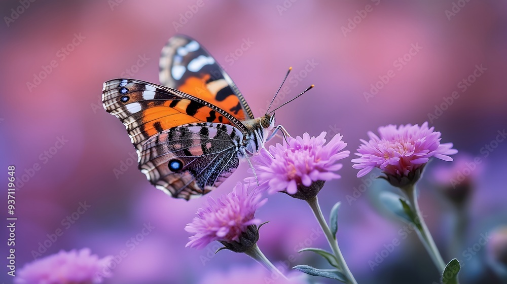 Colorful Butterfly on Pink Petals Macro Photography in Blooming Garden, print for National Learn about Butterflies Day Colorful Butterfly on Pink Petals Macro Photography in Blooming Garden, print for National Learn about Butterflies Day