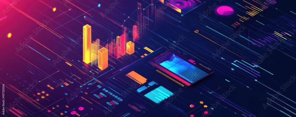Abstract representation of the data analysis process, with dynamic 3D charts and graphs Abstract representation of the data analysis process, with dynamic 3D charts and graphs