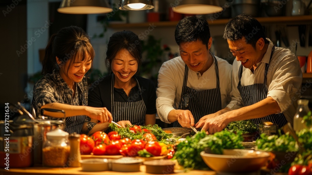 Friends Cooking Together in a Friends Cooking Together in a