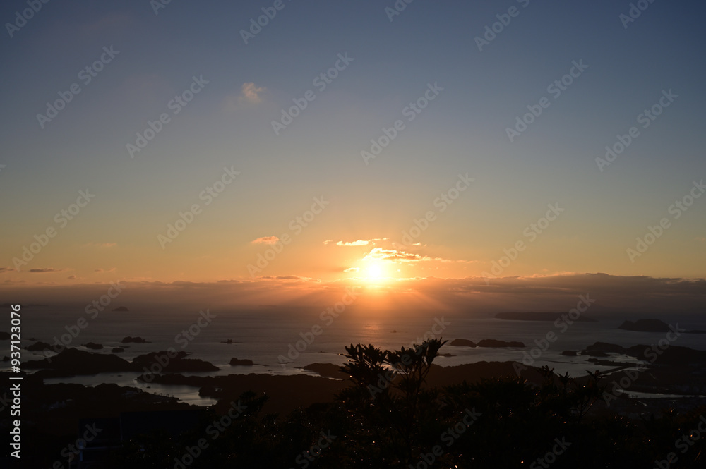 九十九島と夕日 九十九島と夕日