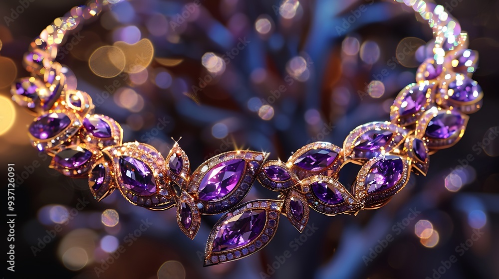 Necklace with purple and diamonds on a gold chain Necklace with purple and diamonds on a gold chain
