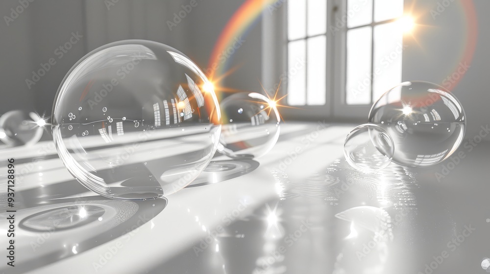 A shiny silver sphere, reflecting a blue sky like a crystal ball, rests amidst sparkling silver rings and a delicate silver Christmas decoration, creating an abstract composition of light and shadow A shiny silver sphere, reflecting a blue sky like a crystal ball, rests amidst sparkling silver rings and a delicate silver Christmas decoration, creating an abstract composition of light and shadow