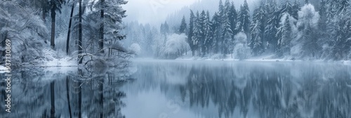 Mysterious Winter Lake Mornings in a Enchanted Forest