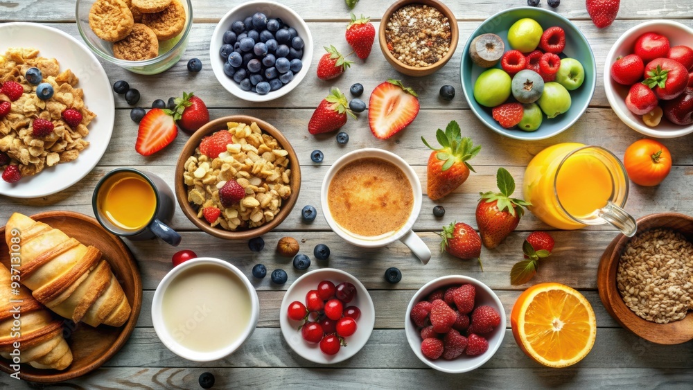 Healthy breakfast spread on the table , nutrition, breakfast, fruits, vegetables, food, morning, meal, balanced, fresh, tasty Healthy breakfast spread on the table , nutrition, breakfast, fruits, vegetables, food, morning, meal, balanced, fresh, tasty