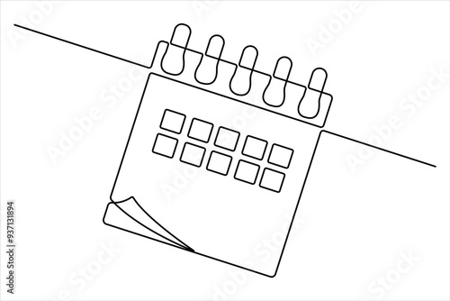 Continuous one line drawing of calendar icon. memorable date, countdown, holiday, weekday and weekend vector illustration