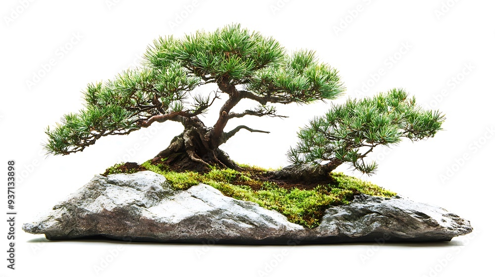 Bonsai Tree on a Rock Against White Background Bonsai Tree on a Rock Against White Background