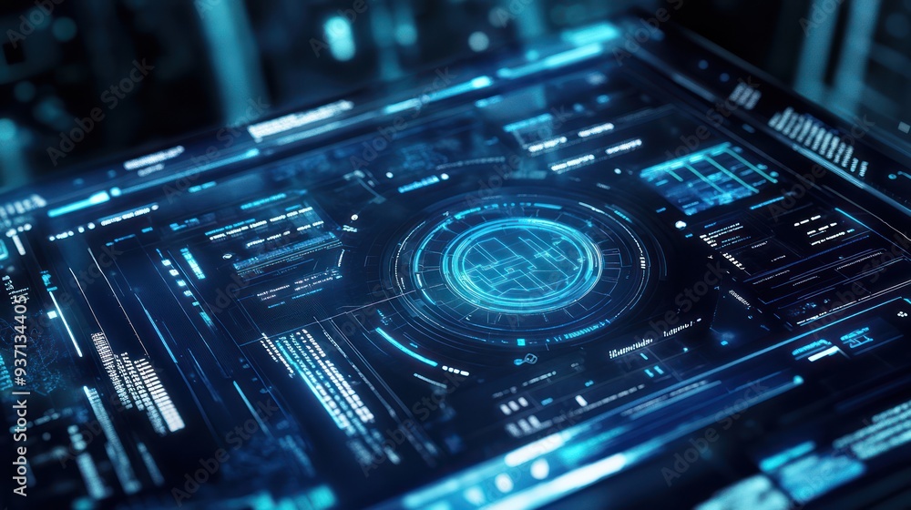 Futuristic Digital Interface with Glowing Blue Elements Futuristic Digital Interface with Glowing Blue Elements