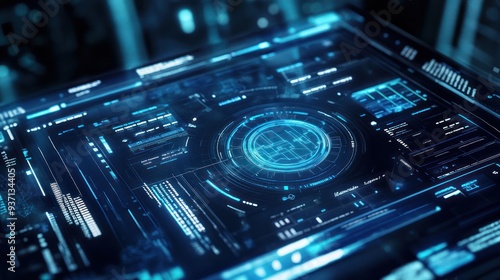 Futuristic Digital Interface with Glowing Blue Elements