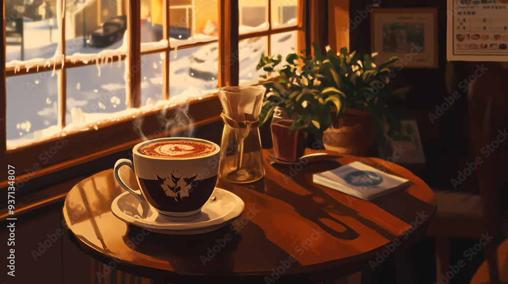 LOFI Ambient Hot Chocolate on Coffee Table Cozy Drink Autumn Colors LOFI Ambient Hot Chocolate on Coffee Table Cozy Drink Autumn Colors