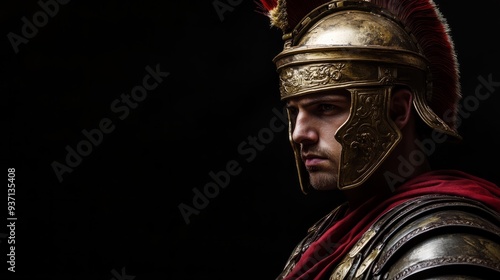 a roman soldier against a black background