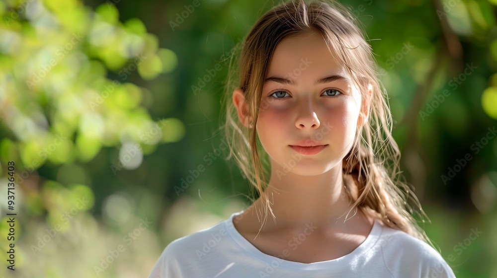 Portrait of a beautiful young girl in a white T-shirt Portrait of a beautiful young girl in a white T-shirt