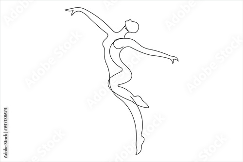 Continuous one line drawing of young dancer design outline vector illustration