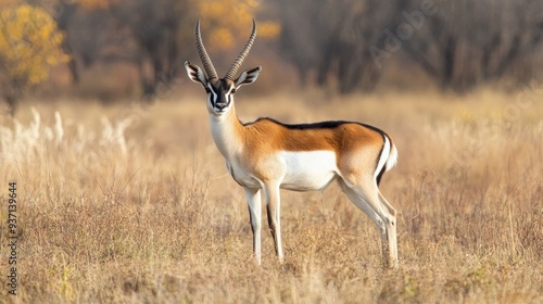 Blackbuck antelope in an open field, with room for copy.