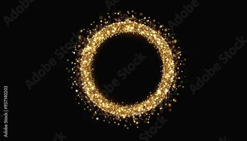  Elegant golden sparkle ring on black background