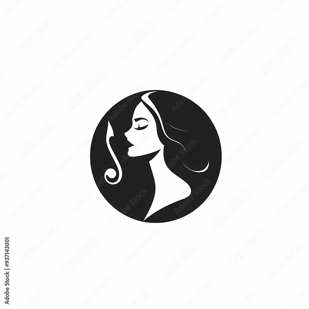 Black and White Illustration of a Woman's Profile with a Swirl Black and White Illustration of a Woman's Profile with a Swirl