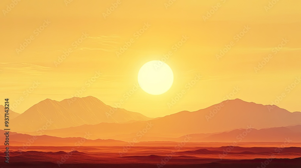 Golden sun setting behind distant mountains, with ample copy space. Golden sun setting behind distant mountains, with ample copy space.