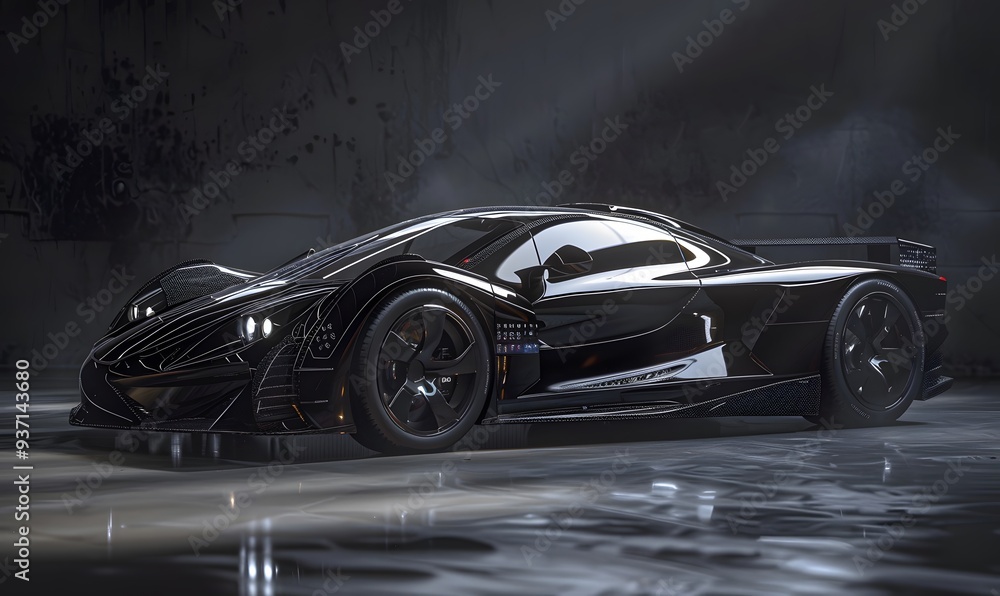 Fototapeta premium Computer generated image of a sports car, studio setup, on a dark background. 