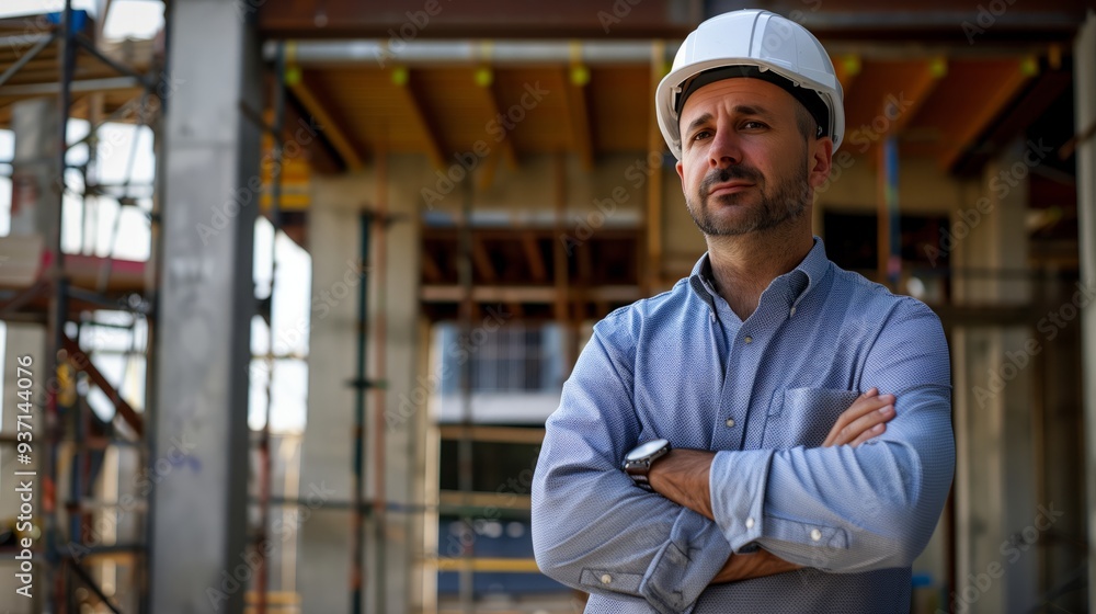 Man, arms crossed and portrait with architect on construction site, building development and engineering confidence. Contractor, architecture employee and helmet safety, urban project and serious Man, arms crossed and portrait with architect on construction site, building development and engineering confidence. Contractor, architecture employee and helmet safety, urban project and serious