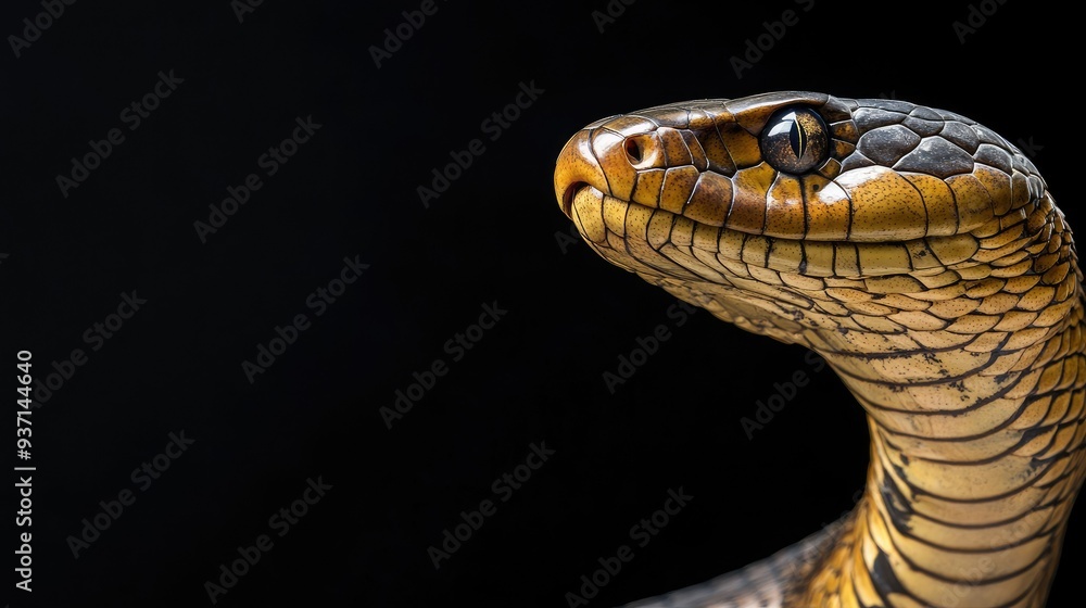Obraz premium King cobra in a striking pose, with space for text.