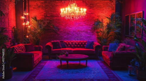 Wallpaper Mural Red and Blue Neon Living Room Torontodigital.ca