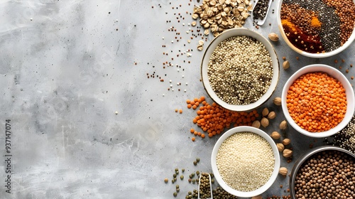 Neatly Organized Composition of Healthy Foods and Ingredients in Muted Palette with Copy Space