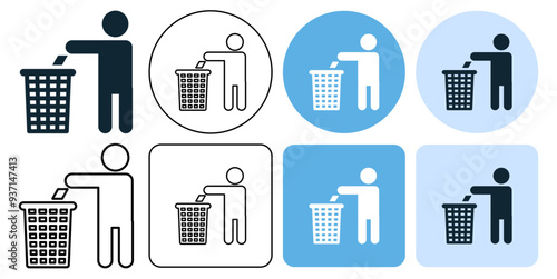 tidy man, do not litter, Use Bin keep clean and dispose of carefully and thoughtfully icon symbol ui and ux design, glyphs and stroke line icon