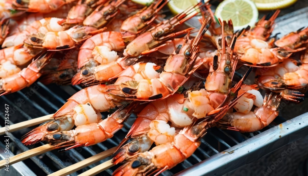 Grilled shrimp on a skewer ready to be savored Grilled shrimp on a skewer ready to be savored