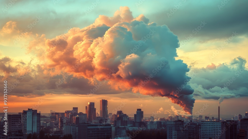 A dense cloud of smoke rolling over a city skyline at dusk, symbolizing urban pollution and industrial impact. A dense cloud of smoke rolling over a city skyline at dusk, symbolizing urban pollution and industrial impact.