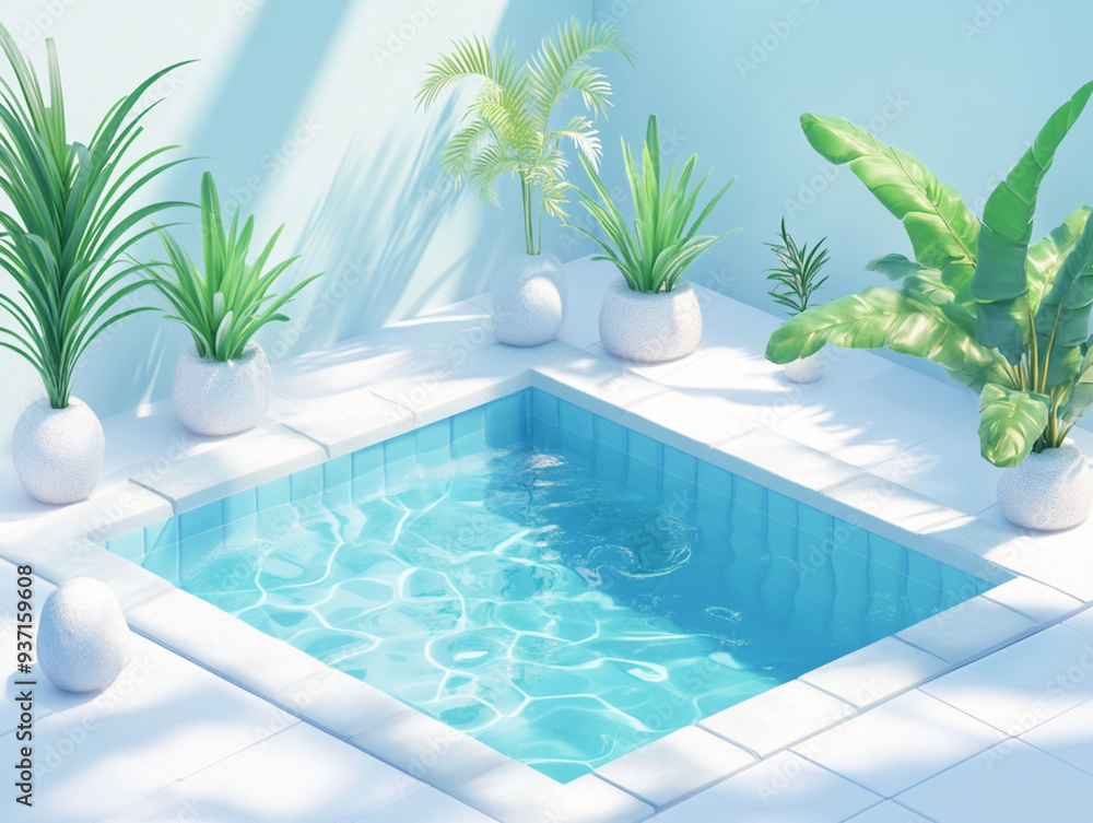 Fototapeta premium 3D isometric cool swimming pool in pastel tones
