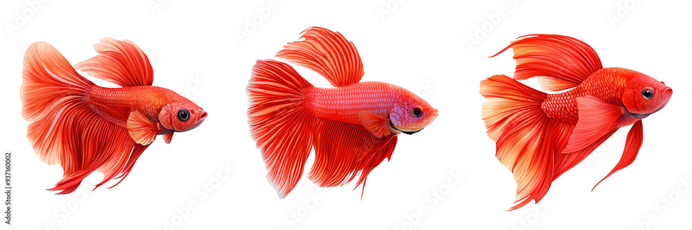 Fototapeta premium A betta fish with flowing fins pet element photorealistic vibrant colors isolated on white and transparent background