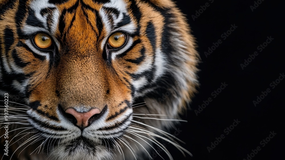 Close Up of Tiger Face with Intense Eyes and Whiskers Close Up of Tiger Face with Intense Eyes and Whiskers