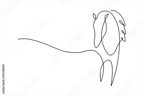 One continuous single line drawing of animal horse design outline vector illustration
