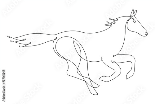 One continuous single line drawing of animal horse design outline vector illustration
