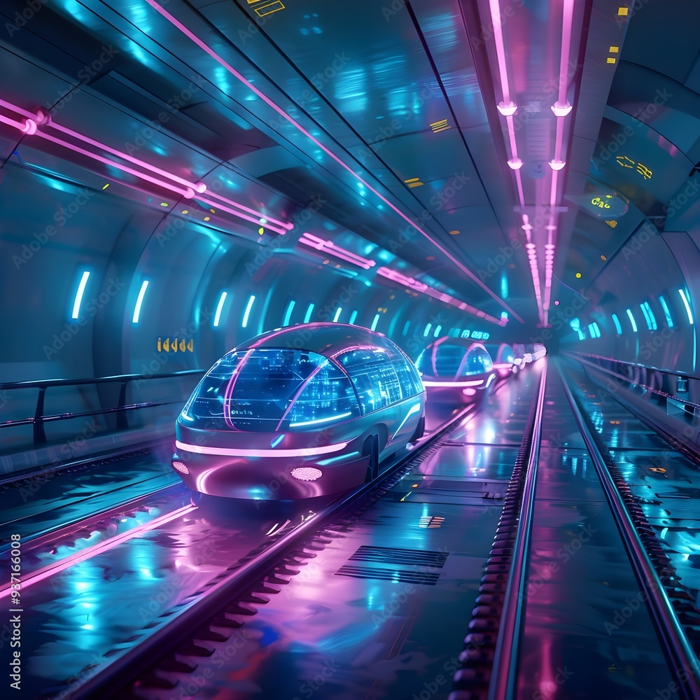 A futuristic car driving through a neon tunnel, showcasing advanced transport technology and a vision of future urban mobility. A futuristic car driving through a neon tunnel, showcasing advanced transport technology and a vision of future urban mobility.