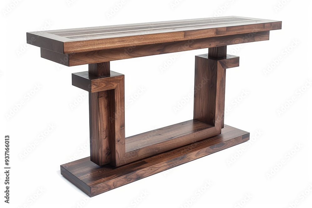 Modern F Crewel Console Table with Dark Brown Finish and Rectangular Top in Simple, Minimalist Design. Modern F Crewel Console Table with Dark Brown Finish and Rectangular Top in Simple, Minimalist Design.