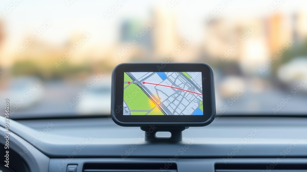 Close-up of a car navigation system displaying a detailed map on the ...