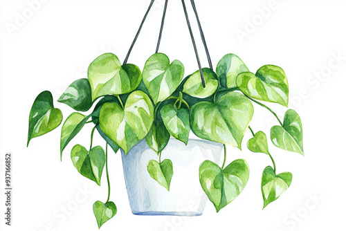 A vibrant hanging plant with heart shaped leaves, exuding freshness and tranquility.