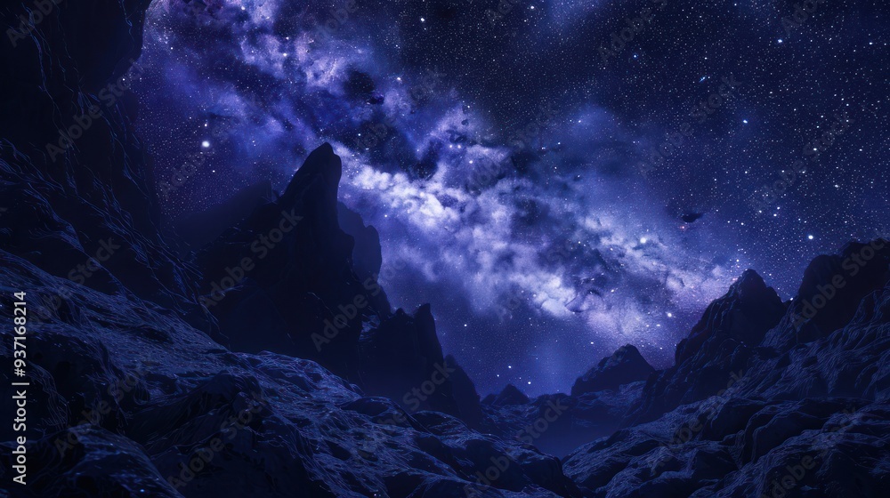Fototapeta premium Mountainous Landscape Underneath a Starry Night Sky
