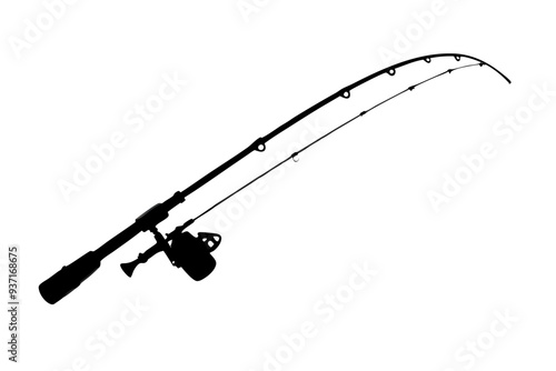 black fishing rod silhouette. vector illustration of white background