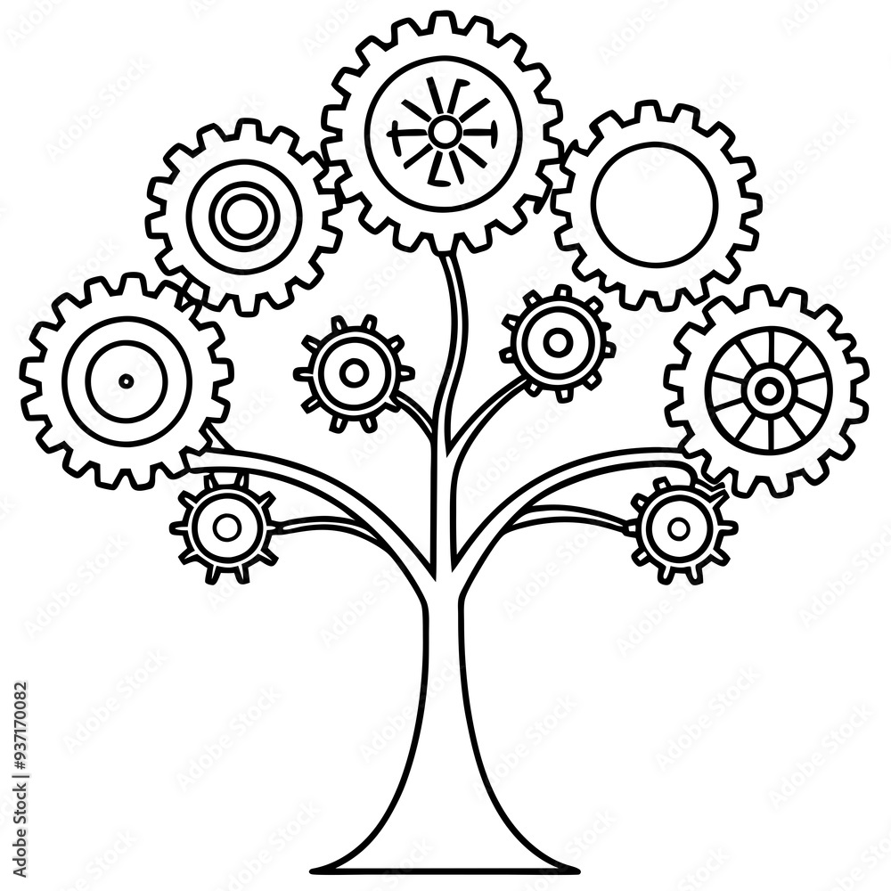 Mechanical leaves with the tree vector line art illustration Mechanical leaves with the tree vector line art illustration