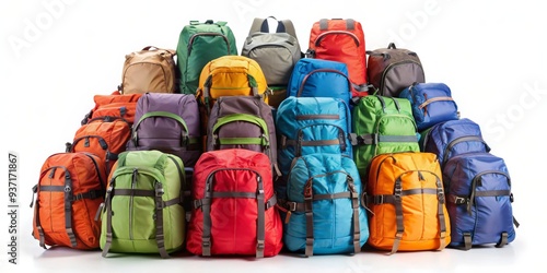 A Rainbow of Backpacks Ready for Adventure, Backpacks, Colorful, Adventure, Travel