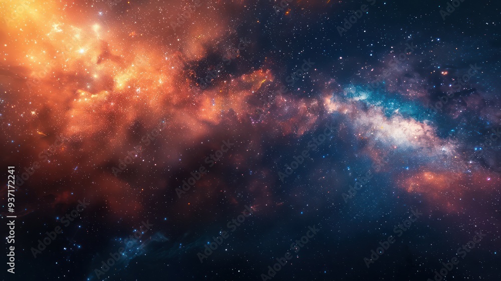 Fototapeta premium A Colorful Nebula with Stars and Dust Clouds in Space
