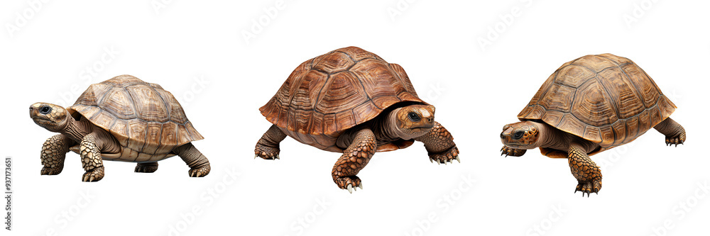 Obraz premium A turtle slowly walking pet element photorealistic textured shell isolated on white and transparent background