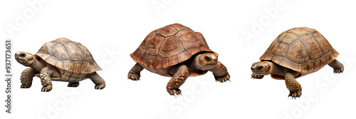 A turtle slowly walking pet element photorealistic textured shell isolated on white and transparent background