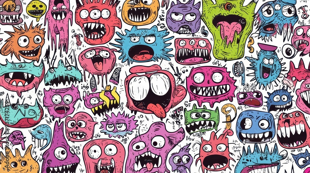 Cartoon Monster Doodle Pattern Seamless Background Cartoon Monster Doodle Pattern Seamless Background