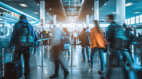 security screening at an airport with passengers going through a checkpoint.