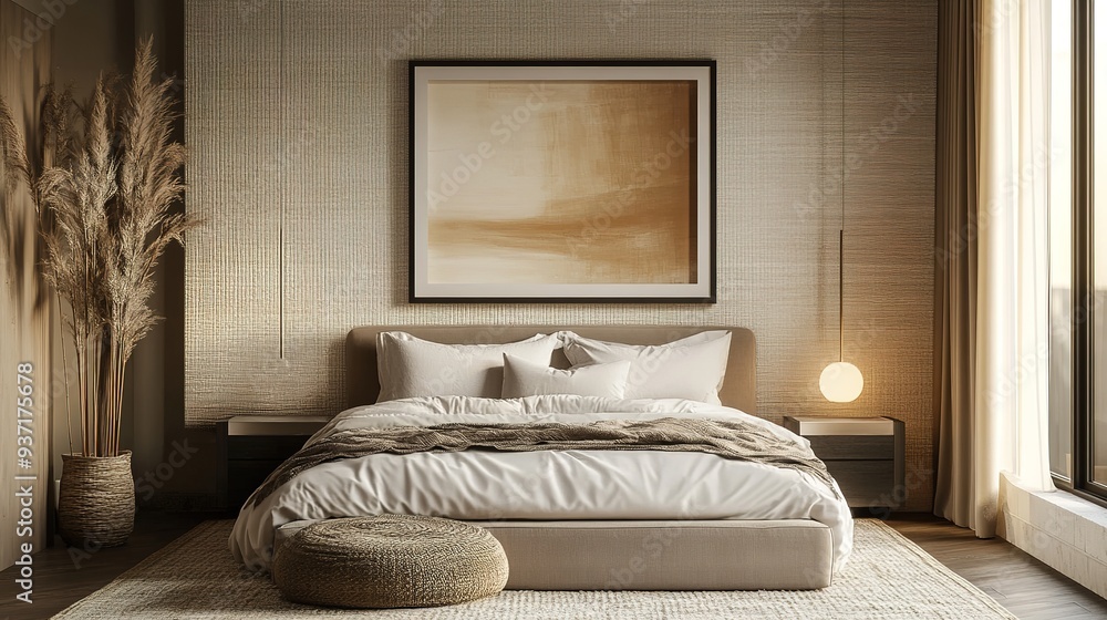 Fototapeta premium Mock up frame in cozy home interior background, 3d render