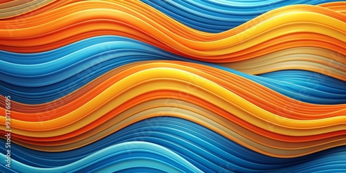 Abstract Wavy Lines - Blue, Yellow and Orange, Digital Art, Abstract, Pattern, Background, Shapes